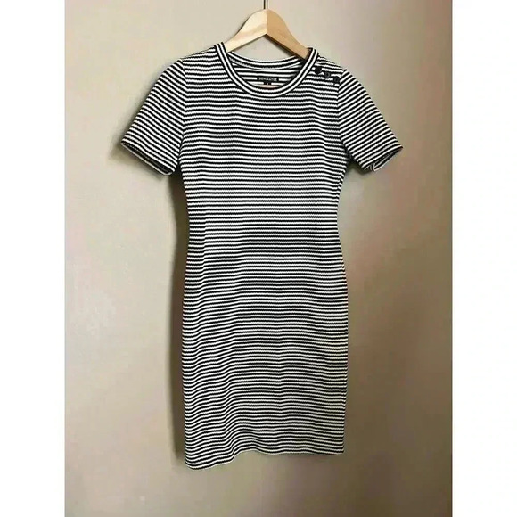 J. Crew Mercantile Striped Short-Sleeve Structured Knit Dress Size Small - Picture 1 of 12